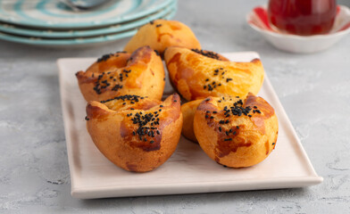 From Turkish cuisine; Moon pastry is very delicious. moon pogaca or moon coregi - Turkish name; Ay pogaca or ay coregi