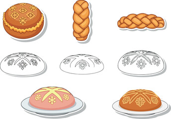 Delicious Variety of Breads and Sweet Buns Vector Illustration Collection