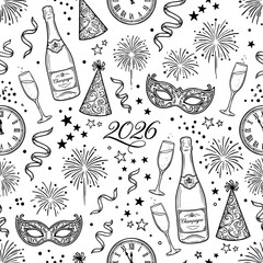 New Year 2026 Party Celebration Seamless Pattern