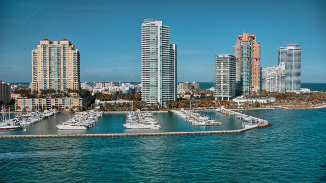 Miami, Florida. Wonderful coastal colors with skyscrapers and ocean - Powered by Adobe