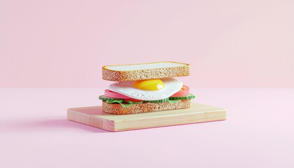 Delicious Egg and Tomato Sandwich on Wooden Board Against Pink Background.