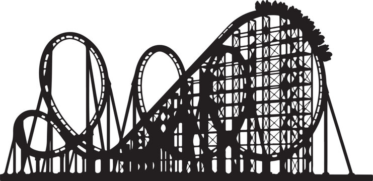 Black and White Roller Coaster Illustration Amusement Park Ride