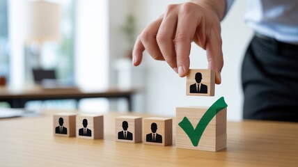 Hand selecting a candidate from a line of employee blocks