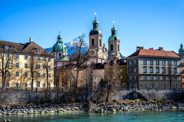 Innsbruck Cathedral at the Inn river
