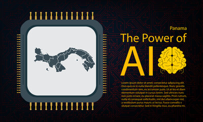 Panama map with microchip war and AI concept on circuit board, Power of AI with country map. Global connectivity with big data.