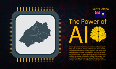 Saint Helena map with microchip war and AI concept on circuit board, Power of AI with country map. Global connectivity with big data.