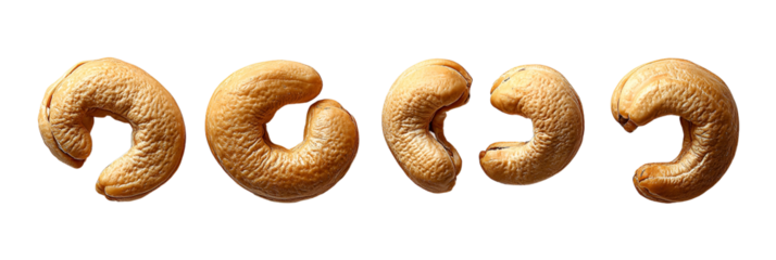 Light brown curved food items on transparent background