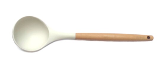Silicone Ladle with Wooden Handle Isolated on White Background
