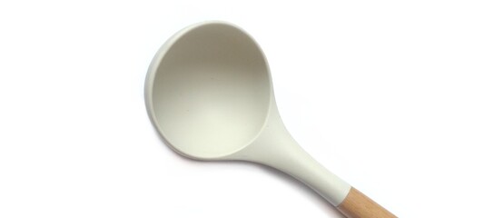 Silicone Ladle with Wooden Handle Isolated on White Background