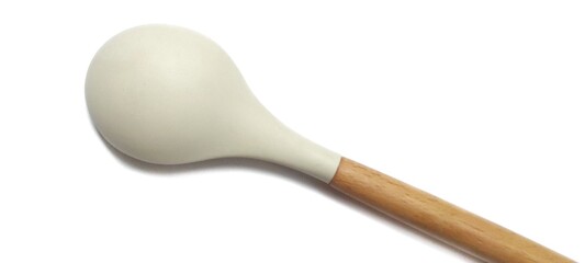 Silicone Ladle with Wooden Handle Isolated on White Background