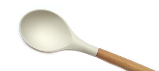 Silicone Ladle with Wooden Handle Isolated on White Background