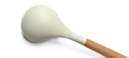 Silicone Ladle with Wooden Handle Isolated on White Background
