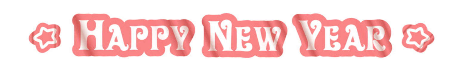 happy New year wide horizontal text sticker design isolated on white transparent background. Vintage New year day motto sticker, tag, retro label, banner, ribbon, label png with quote. New year text