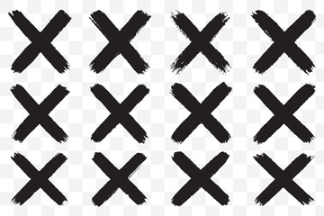 Obraz premium Hand-drawn black cross marker. Grunge black x sign. Black cross marker. Check mark icon vector crosses. eps 10