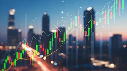Financial growth and stock market analysis with upward trend over urban city