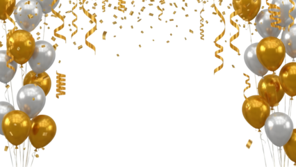 Festive balloons and confetti frame isolated on transparent background