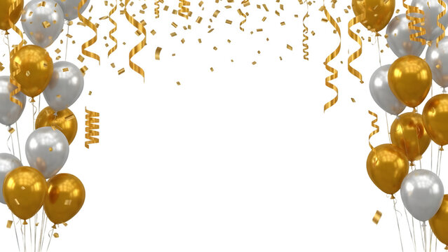Festive balloons and confetti frame isolated on transparent background