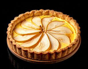 pear custard pie isolated on a black background