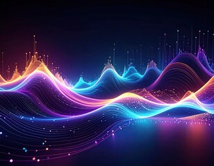 Abstract digital representation of sound waves, with vibrant colors and flowing lines