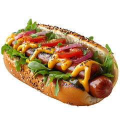Loaded hot dog with toppings on bun
