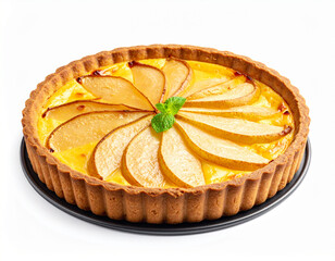 pear custard pie isolated on a white background