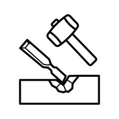 Outline Icon of Hammer Striking Chisel into Wood
