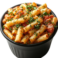 Macaroni and cheese dish with tomato and herbs