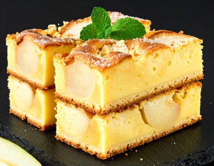 pear custard bars isolated on a black background