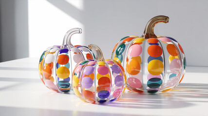 Colorful Glass Pumpkins With Bright Polka Dot Design