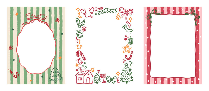Decorative whimsical christmast frame illustration collection set