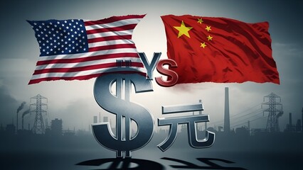 United States versus China economic conflict with flags and currency symbols