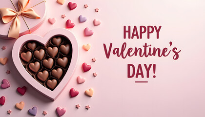 Valentine's Day chocolates and gifts with a heart-shaped box and candies