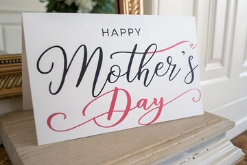 Elegant happy mothers day card with black and pink script