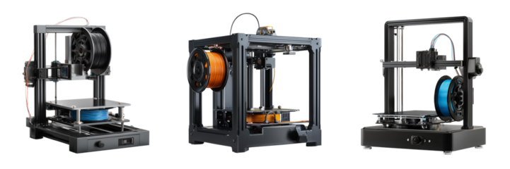 Set of colorful 3D printer filaments arranged in a circle transparent png background. Ai generated