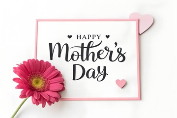 Happy mother s day card with pink gerbera daisy and heart accents