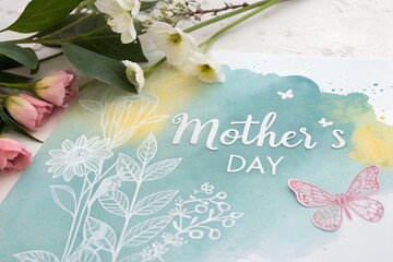Elegant mother s day floral arrangement with watercolor background and butterfly accent