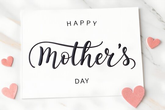 Elegant mother s day card with pink hearts on marble background - Powered by Adobe