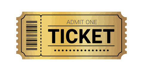 Classic golden admit one ticket with barcode for event entry