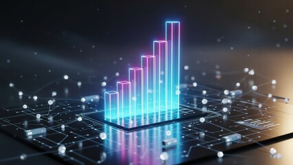 Vibrant digital display, Colorful luminous bars emerge from device signaling user engagement increase