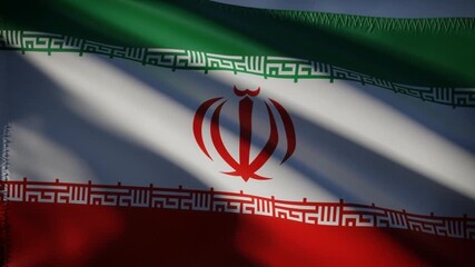 Waving flag of iran with green, white, and red horizontal stripes and national emblem
