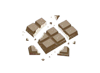 Chocolate Bar Broken Pieces Isolated on White