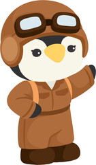 illustration cute pilot penguin