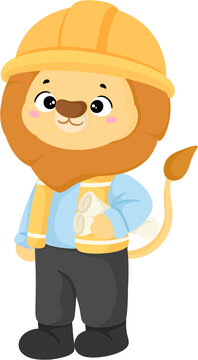 illustration lion engineer character
