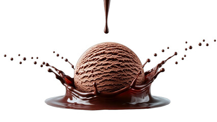 Chocolate Ice Cream Scoop with Splash on White
