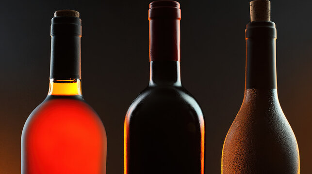 cellar. Artistic arrangement of wine bottles with dramatic backlighting, creating a moody atmosphere. bar promotions, beverage menus, designed for food & beverage menus and cafe branding.