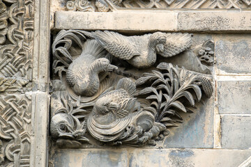 The exquisite brick carvings on the flower Theatre archway in Bozhou City, Anhui Province, China. The Flower Theatre was first built in the Qing Dynasty.