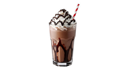Chocolate Milkshake with Whipped Cream and Straw on White