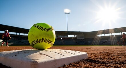 Softball on base at stadium on sunny day