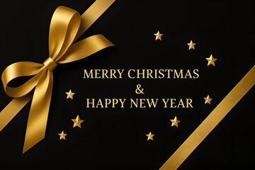 黒い背景と金色のリボンの高級感あるクリスマスカード