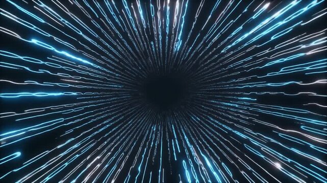 ワープ空間・中心に吸い込まれるようなブルー光線の集中構図
